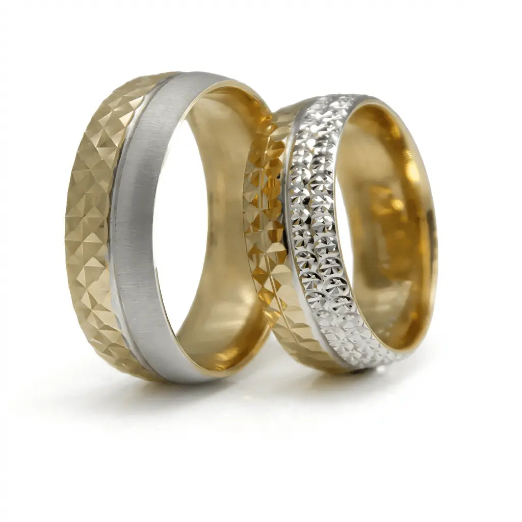7mm Gold Wedding Band – Two Tone Faceted – 9ct/14ct/18ct Gold