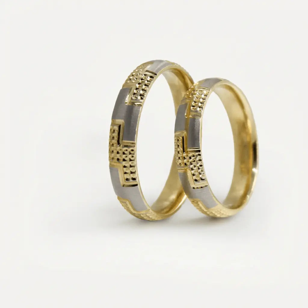 4mm Gold Wedding Band – Contrast Greek Key – 9ct/14ct/18ct Gold