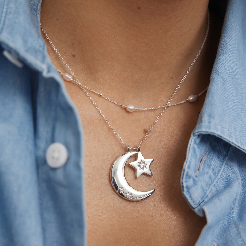 Cherish To The Moon & Back Necklace | 925 Sterling Silver
