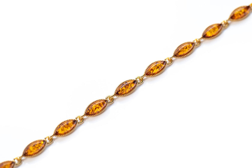 Bracciale delicato in argento placcato oro e ambra
