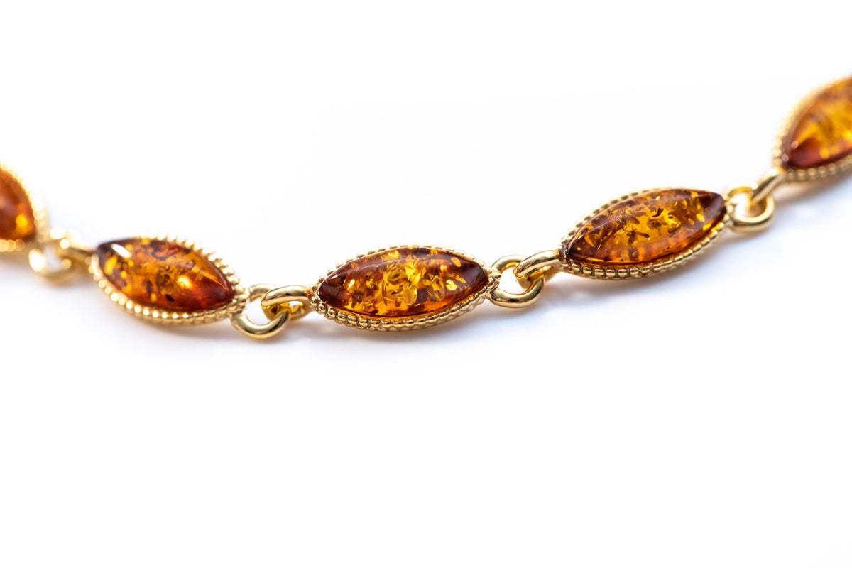 Bracciale delicato in argento placcato oro e ambra