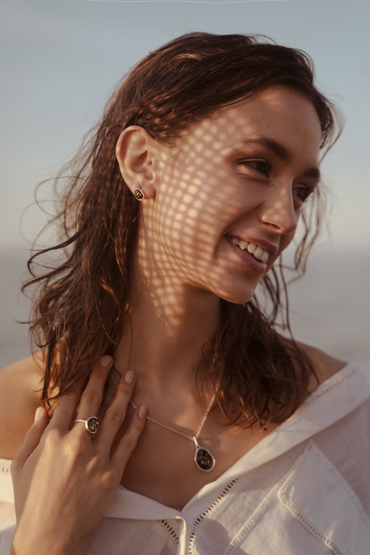 Collana con pendente ELEMENT in ambra verde