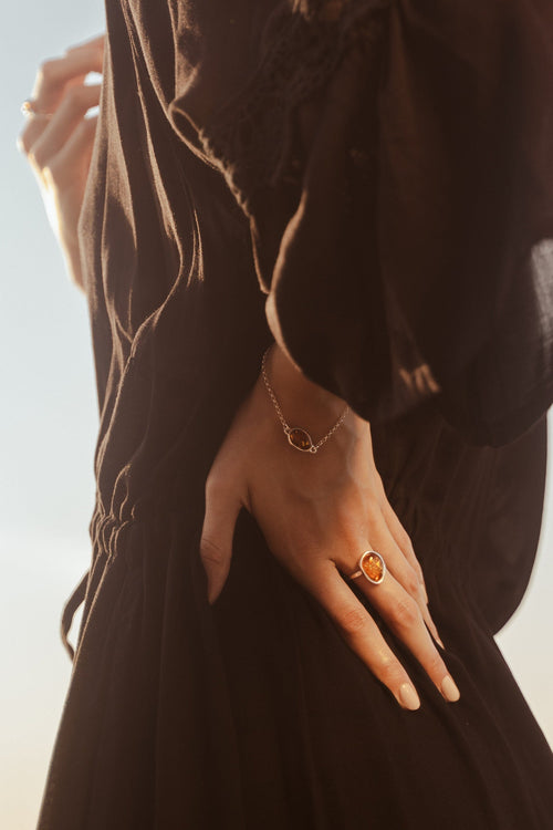 Amber ELEMENT Solitaire Verstellbarer Ring