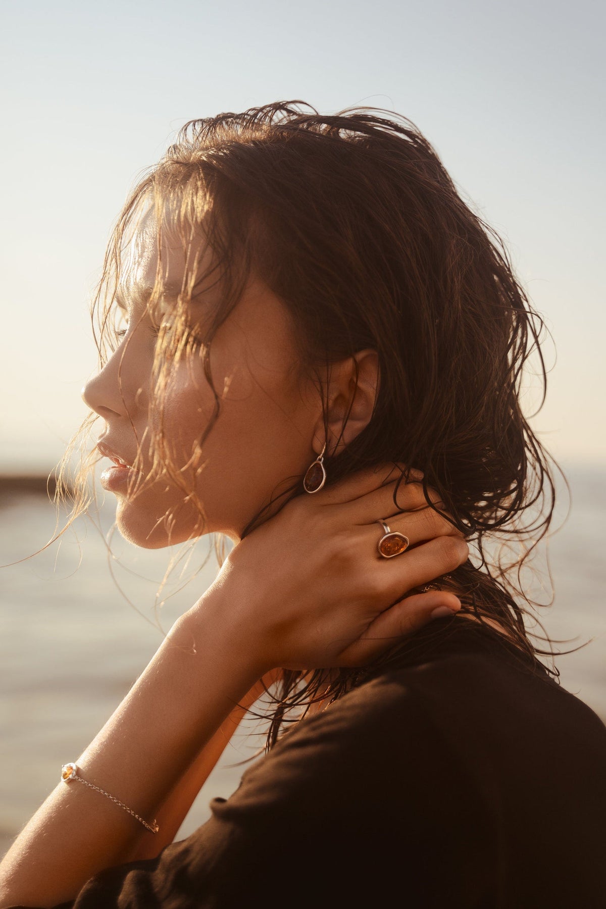 Amber ELEMENT Solitaire-ring som kan justeres