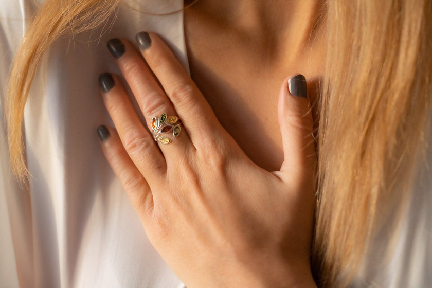 Anello Floreale Multicolore Ambra