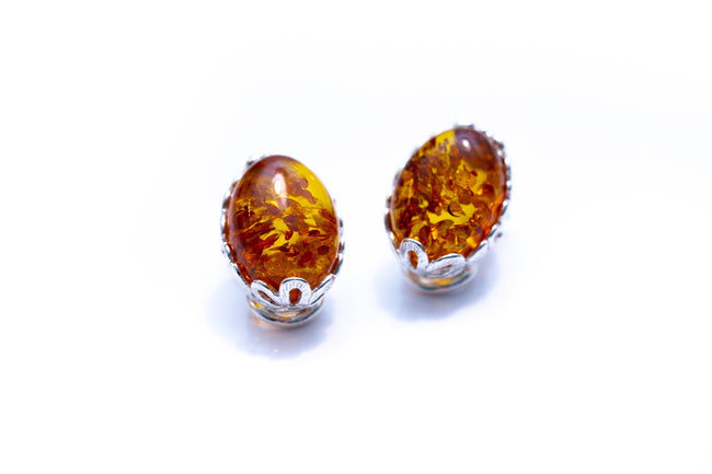 Floral Frame Oval Amber Clip On Earrings