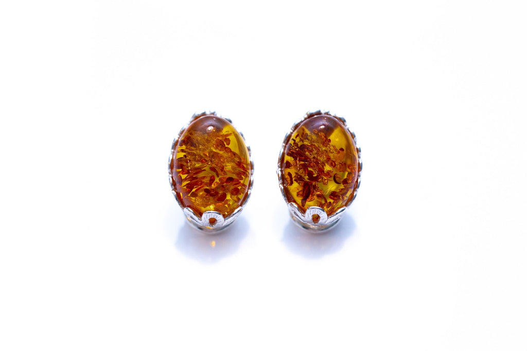 Floral Frame Oval Amber Clip On Earrings