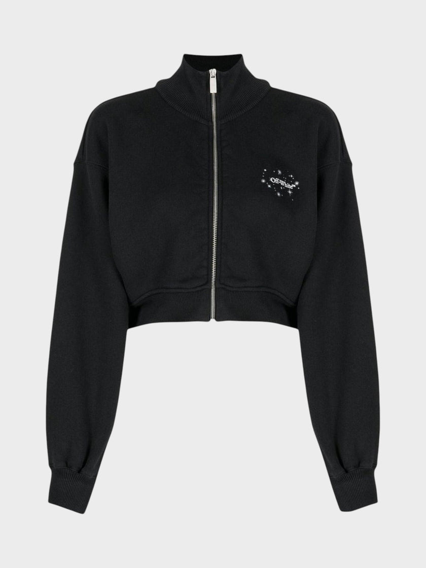 Off-White Bling Stars Arrow Cropped Zip Up Black
