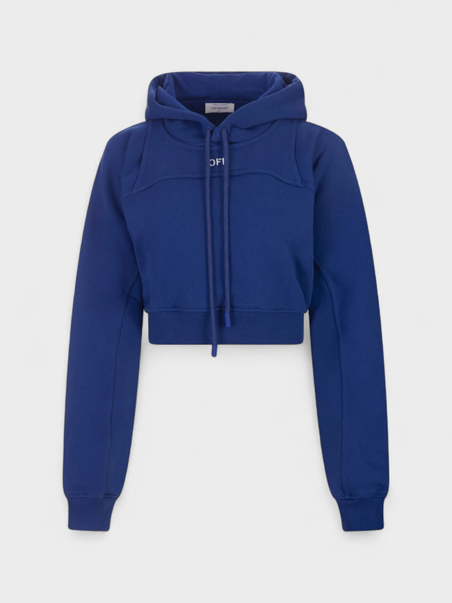 Off Stamp Round Crop Hoodie Blue