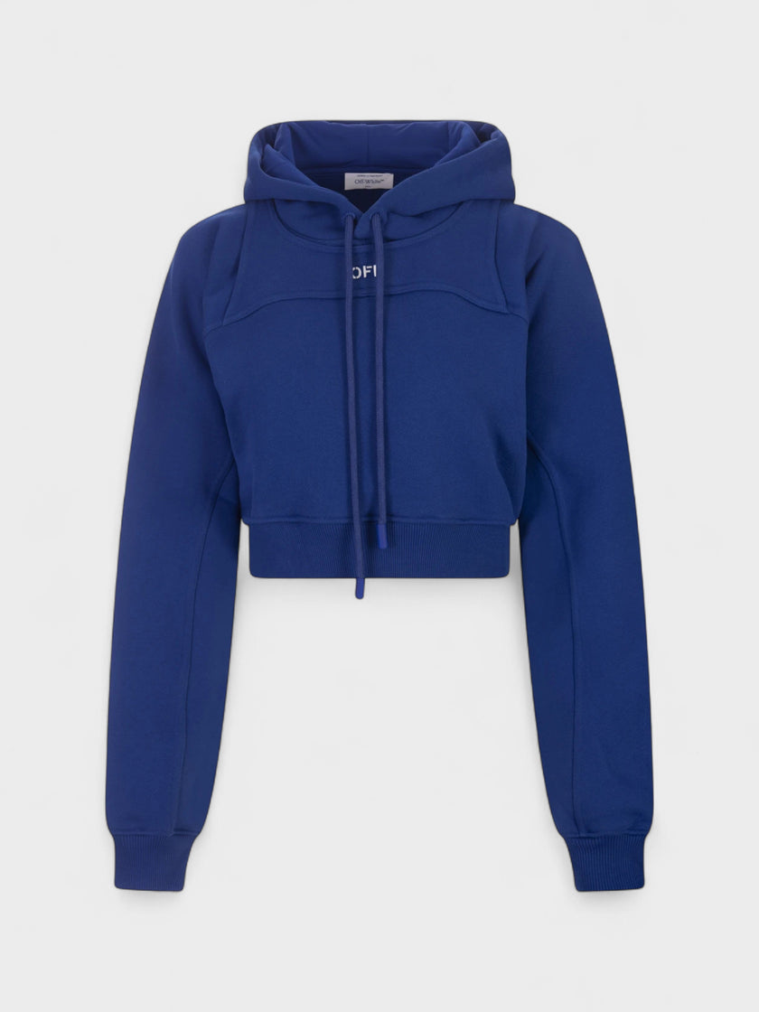 Off Stamp Round Crop Hoodie Blue