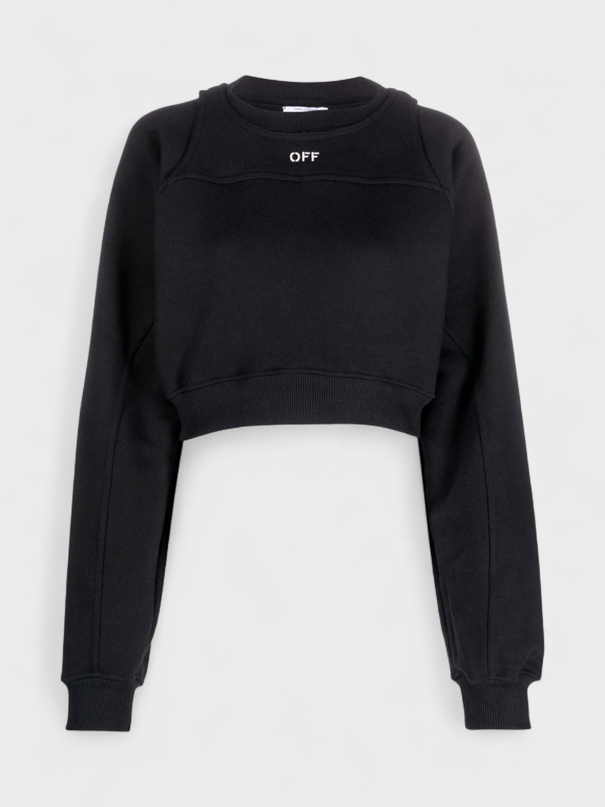 Off Stamp Round Crop Crewneck Black White