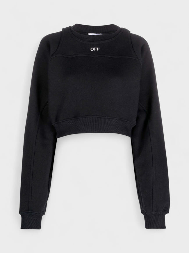 Off Stamp Round Crop Crewneck Black White