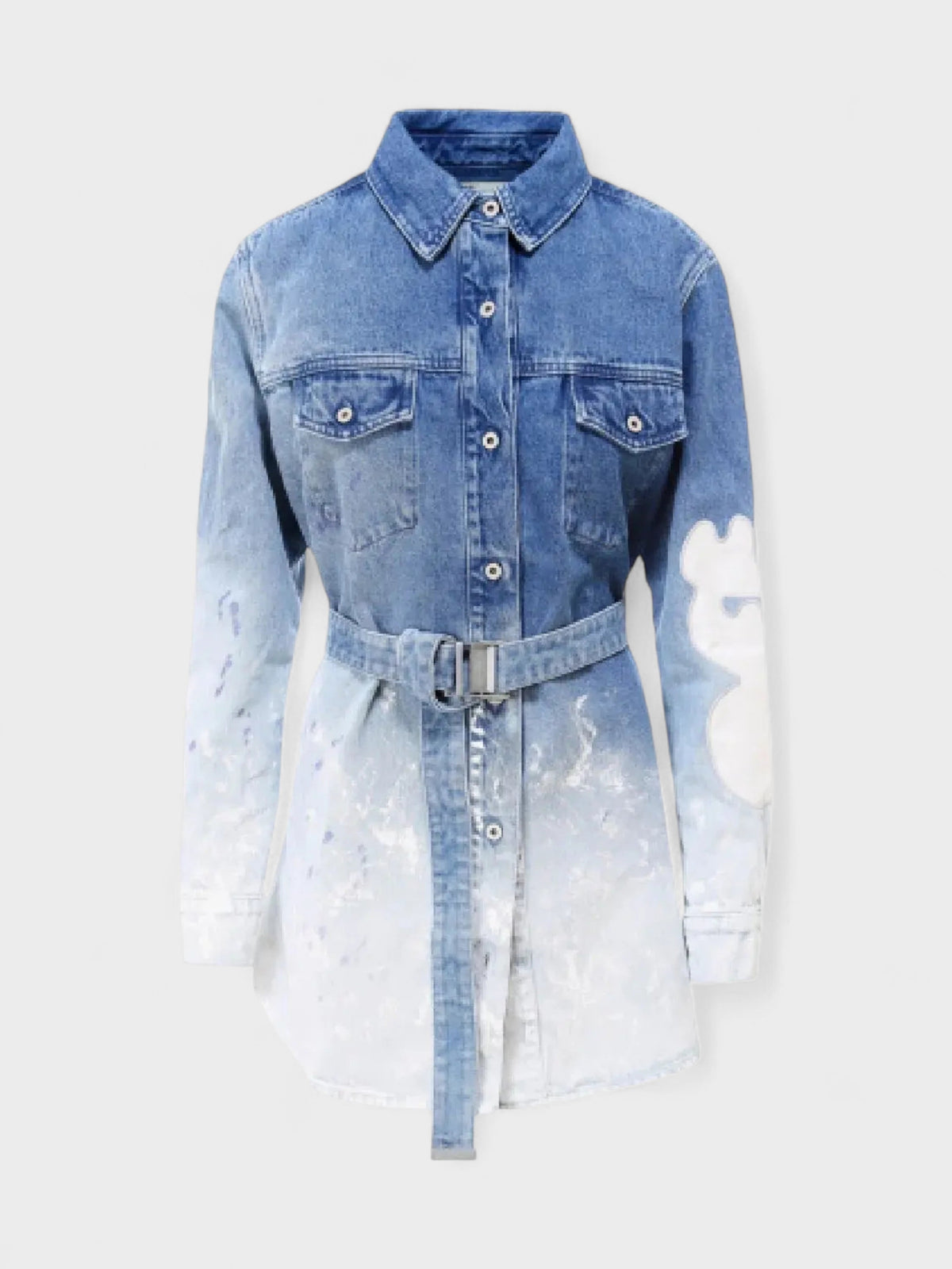 Bleach Painted Belted Denim Dress