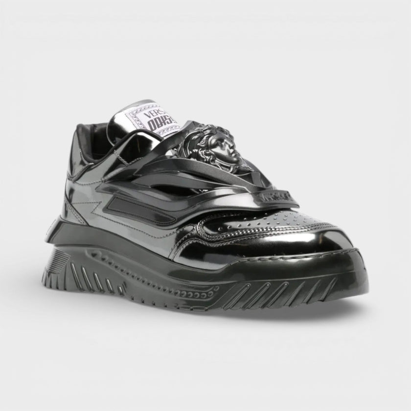 Odissea Leather Low-top Trainers In Gunmetal