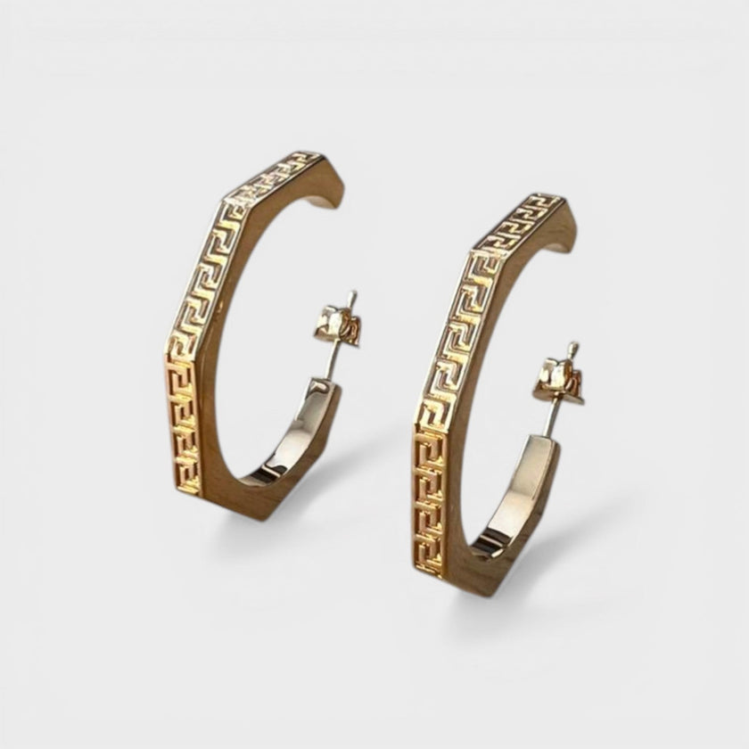 Hex Greca Earrings Gold