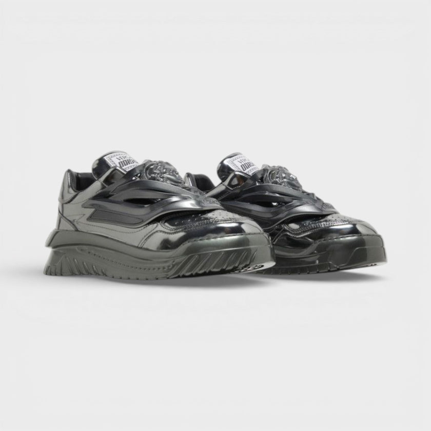 Odissea Leather Low-top Trainers In Gunmetal