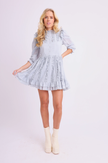 Amy Jane London Blue Annie Ruffle Pleat Detail Puff Sleeve Mini Dress