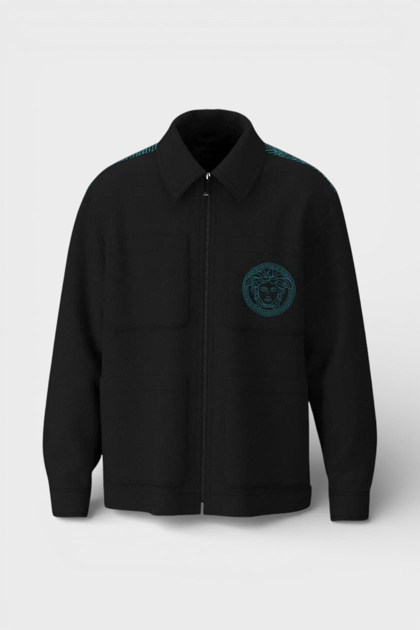 Medussa Logo Blouson Canvas Jacket Black Blue