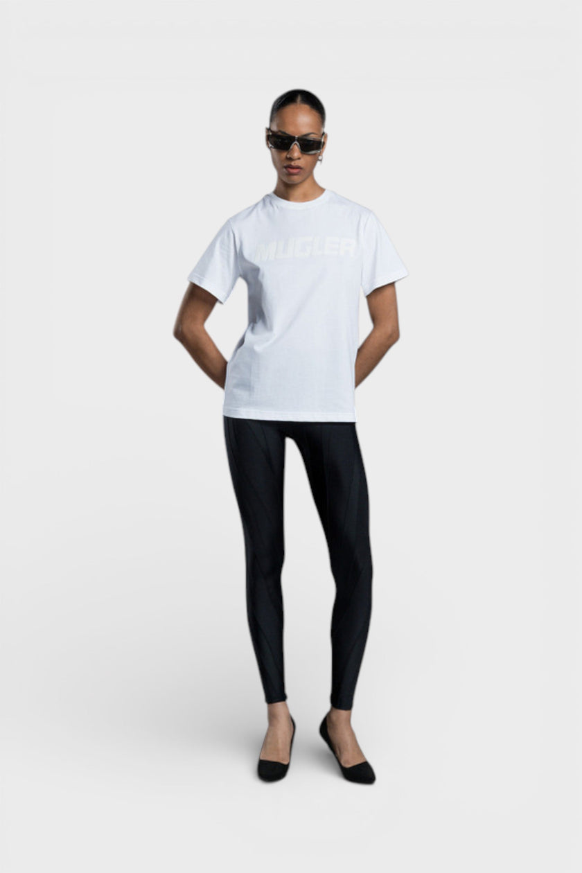 Mugler Logo Print Oversized Tee Warm White