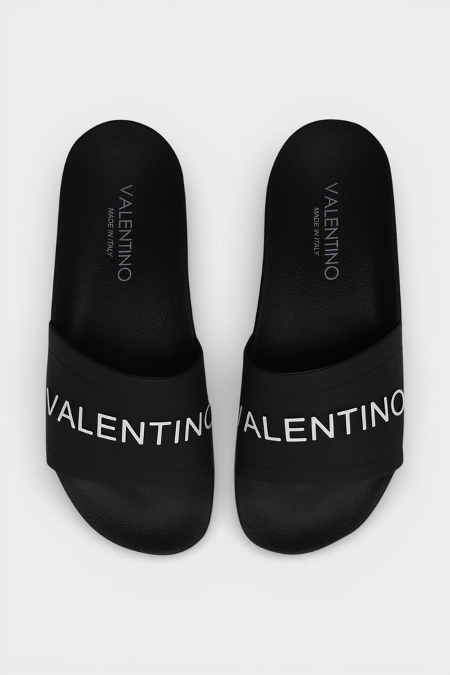 Valentino Logo Rubber Sliders Black