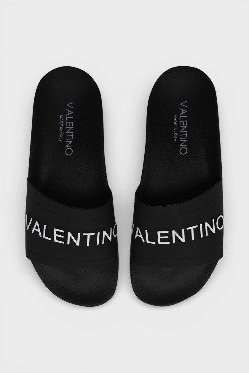 Valentino Logo Rubber Sliders Black