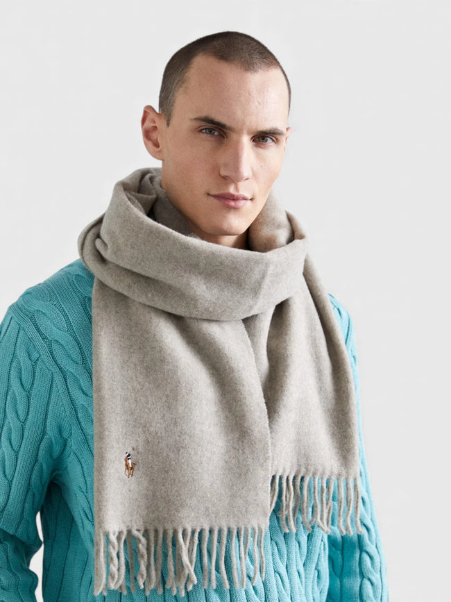 Polo Ralph Lauren Fringe Virgin Wool Scarf Oatmeal
