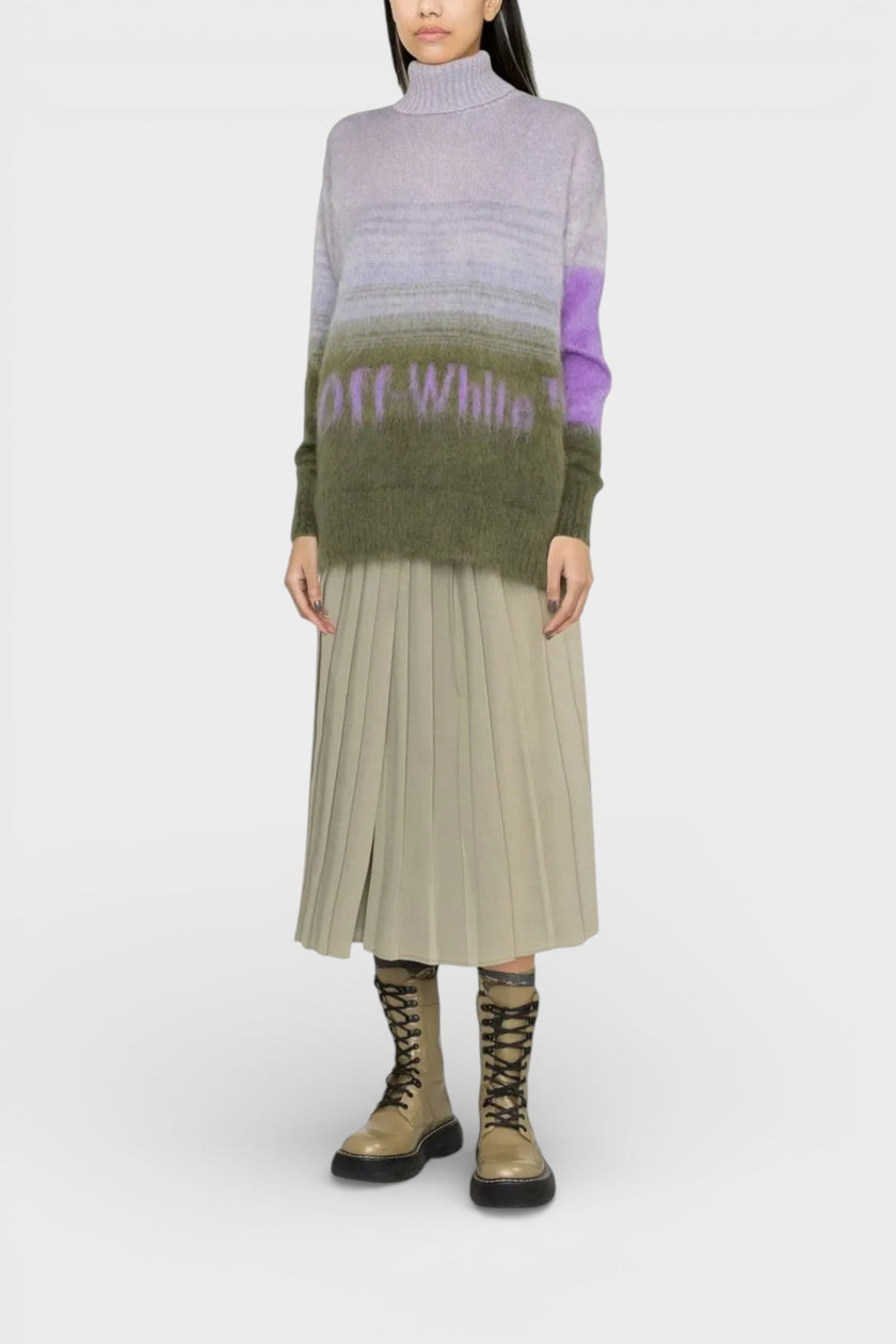 Off-White Mohair Helvetica Logo Turtleneck Military Green Lilac