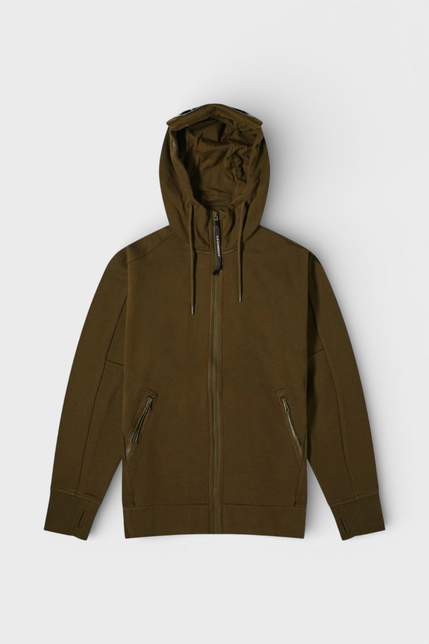 Diagonal Fleece Zip Goggle Hoodie Ivy Green