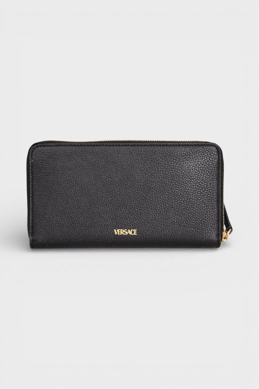 Versace Virtus Black Leather Long Wallet
