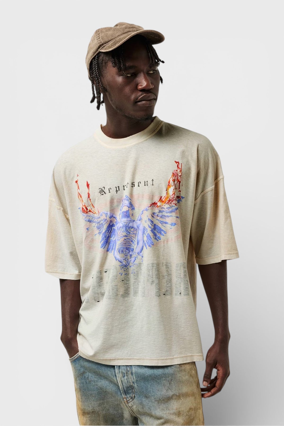 Represent Reversible Rep Living Legacy Oversized T-Shirt Washed Ecru
