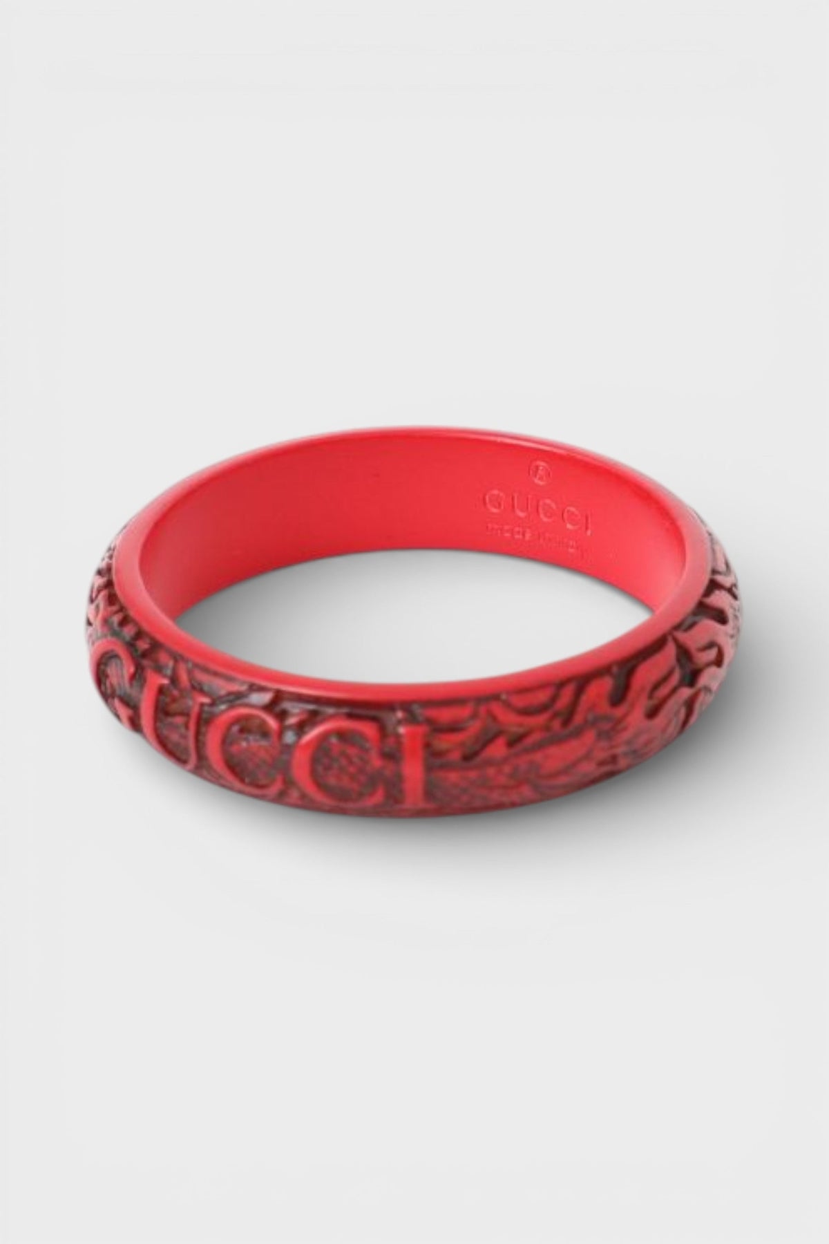 Gucci FW 2019 Dragon Engraved Wooden Bangle Red