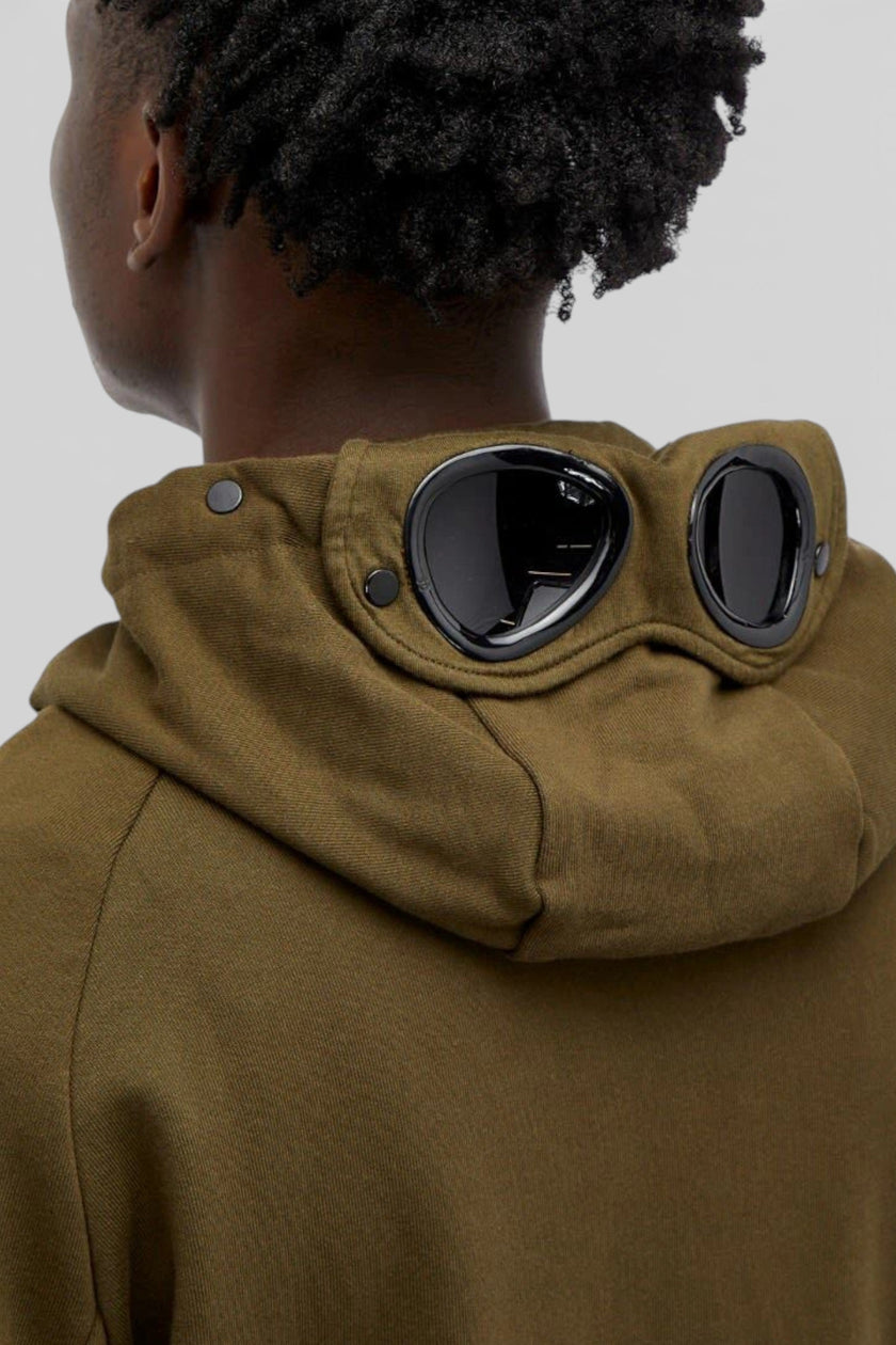 Diagonal Fleece Zip Goggle Hoodie Ivy Green