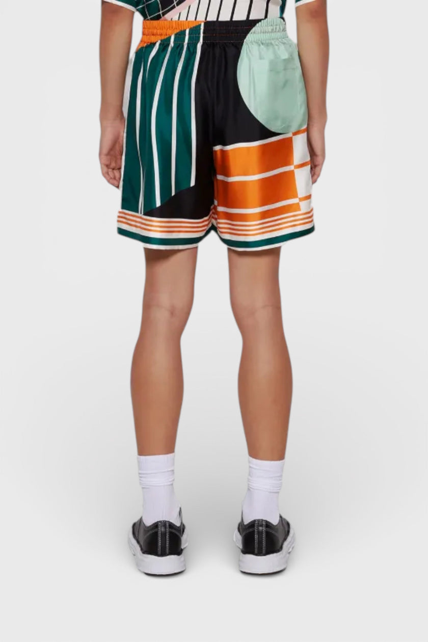Drawstring Silk Shorts Court Abstrait