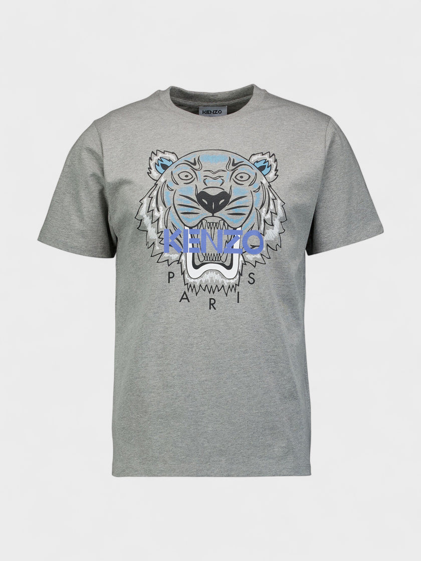 Tiger Graphic T Shirt Grey Blue