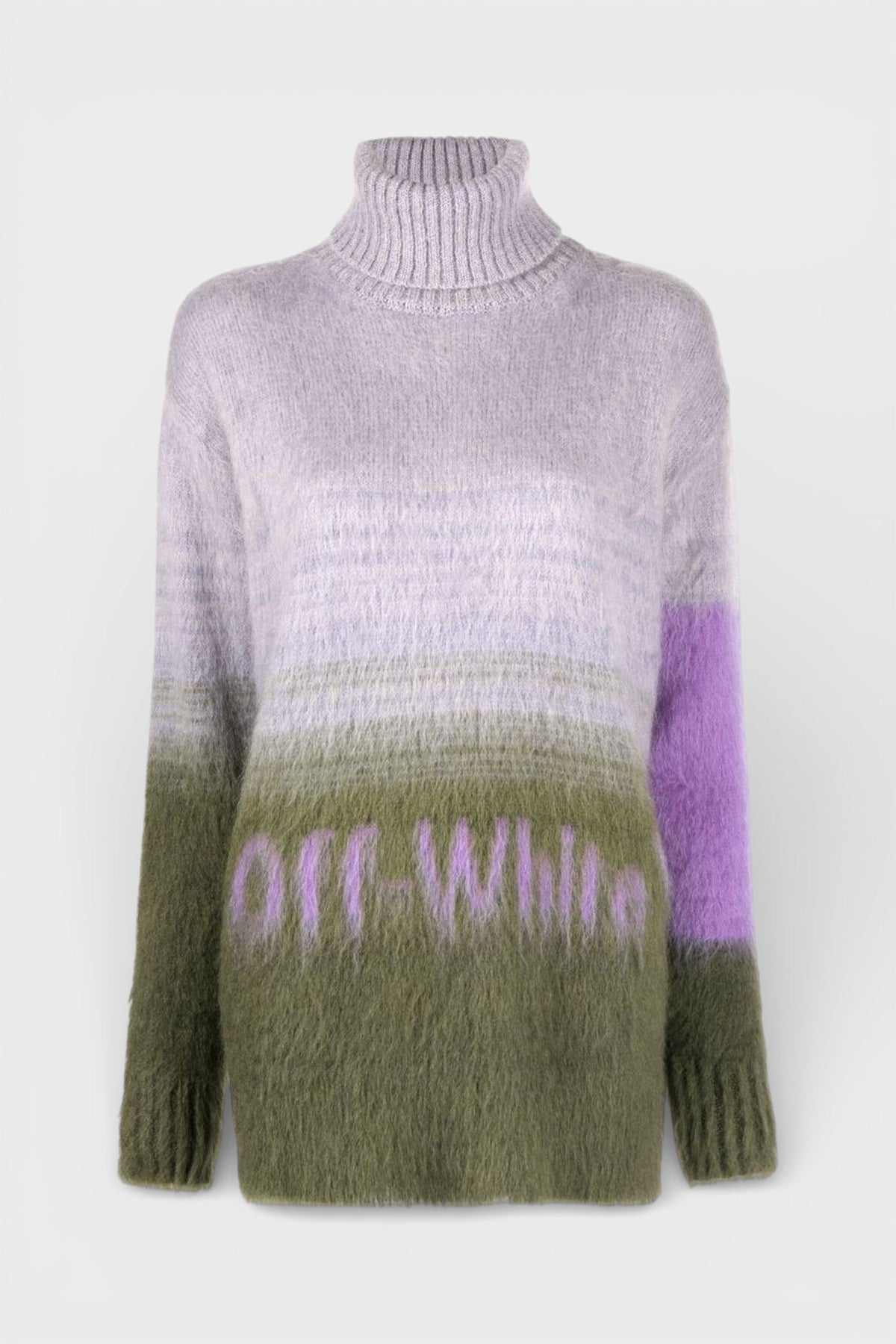 Off-White Mohair Helvetica Logo Turtleneck Military Green Lilac
