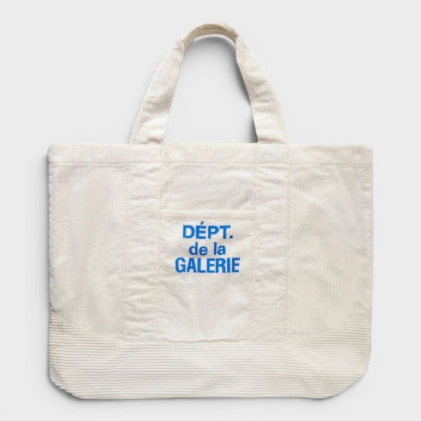 Logo-Print Cotton-Corduroy Tote Bag White