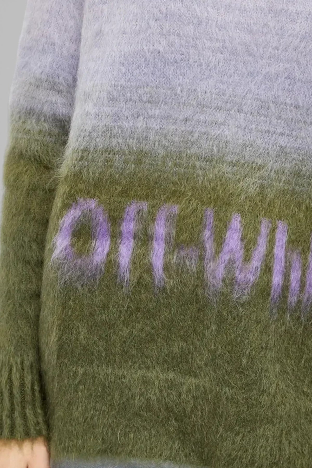 Off-White Mohair Helvetica Logo Turtleneck Military Green Lilac