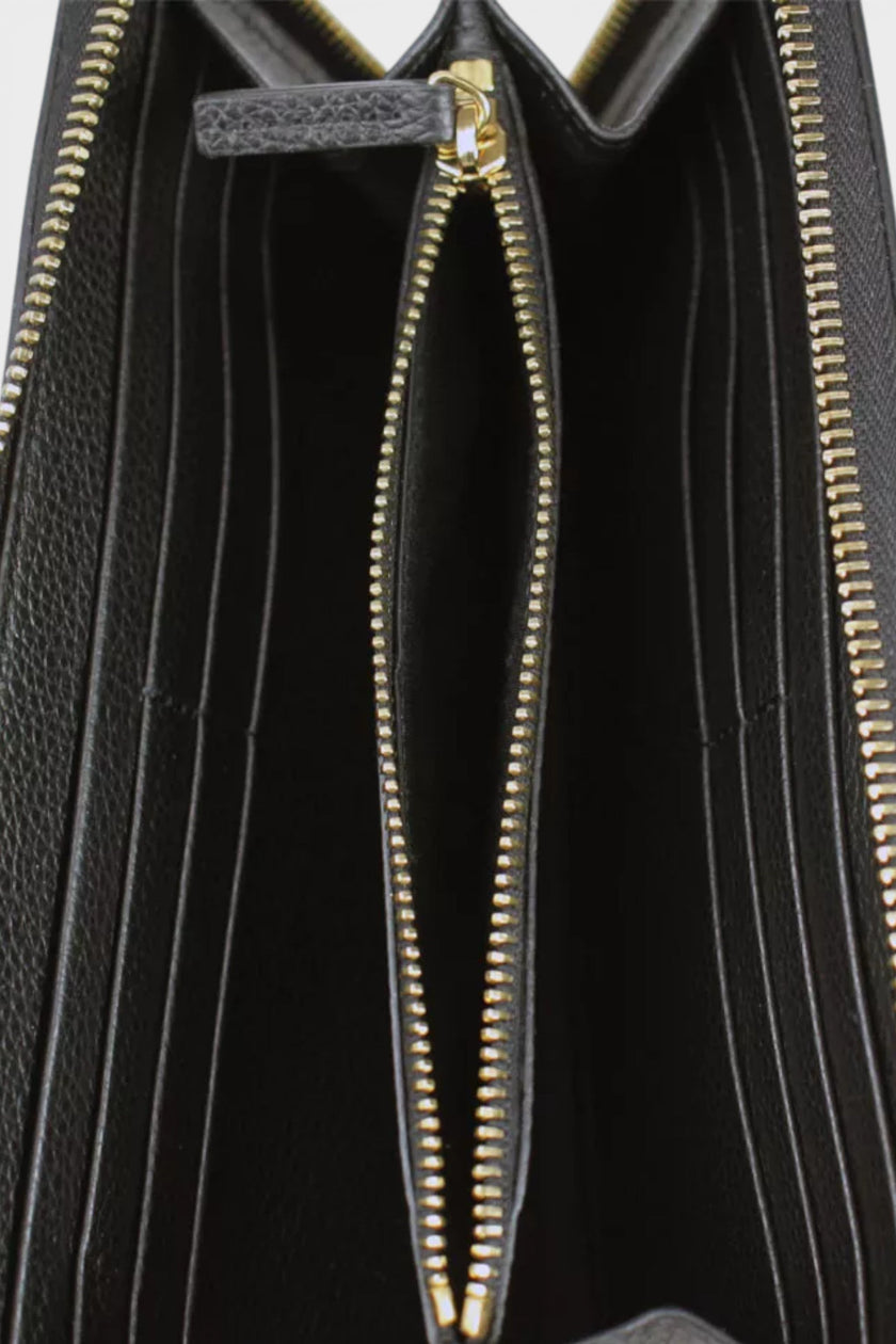 Versace Virtus Black Leather Long Wallet