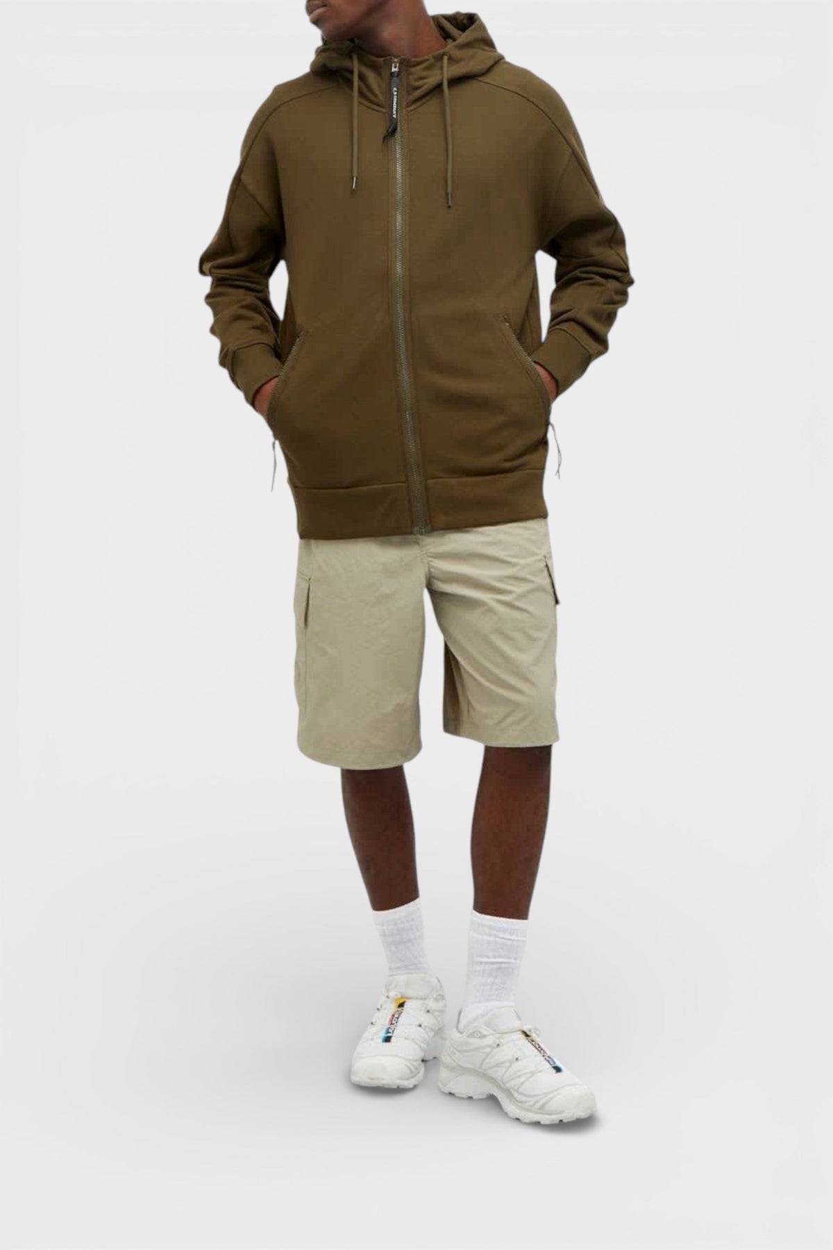 Diagonal Fleece Zip Goggle Hoodie Ivy Green