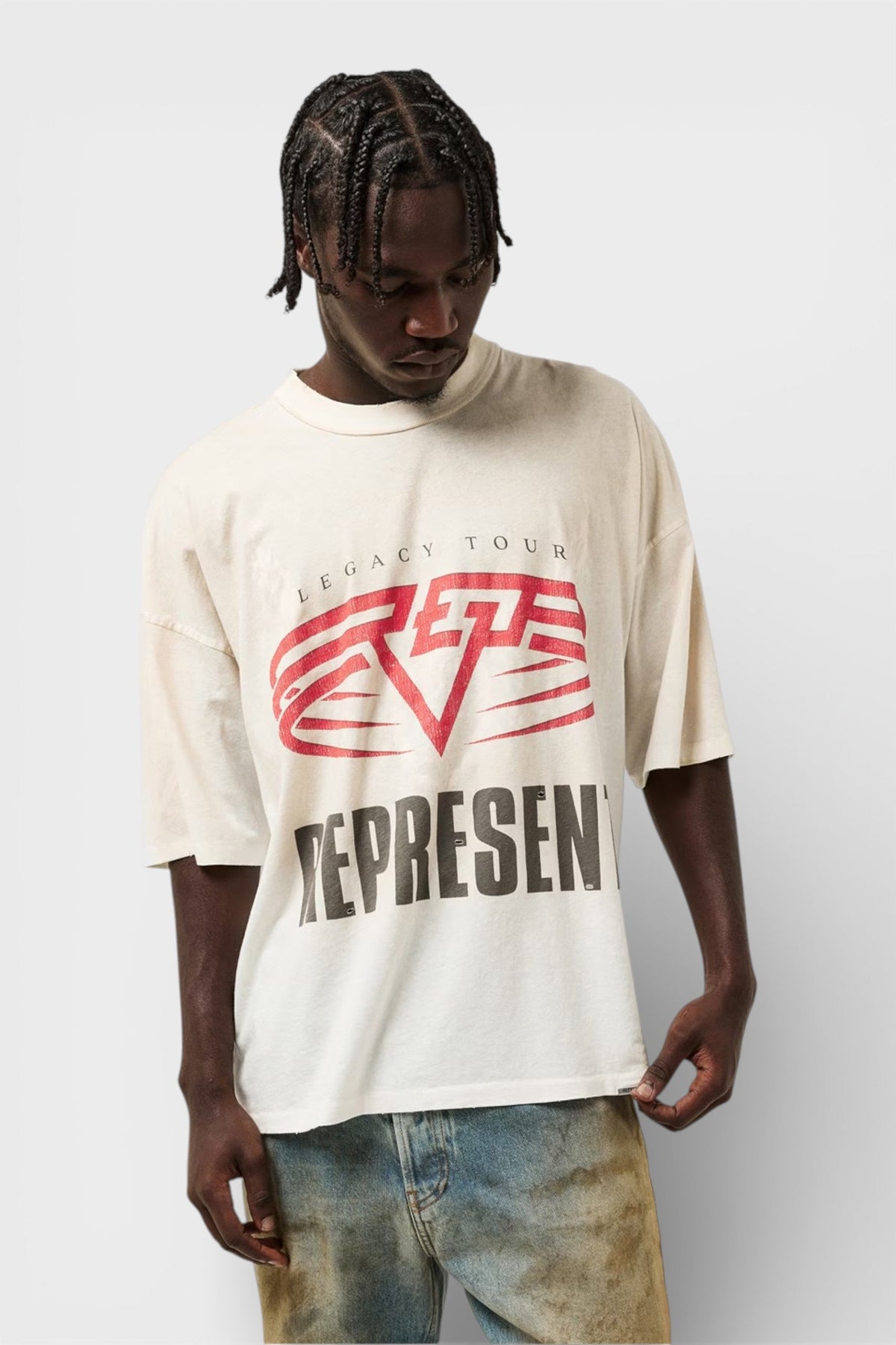 Represent Reversible Rep Living Legacy Oversized T-Shirt Washed Ecru