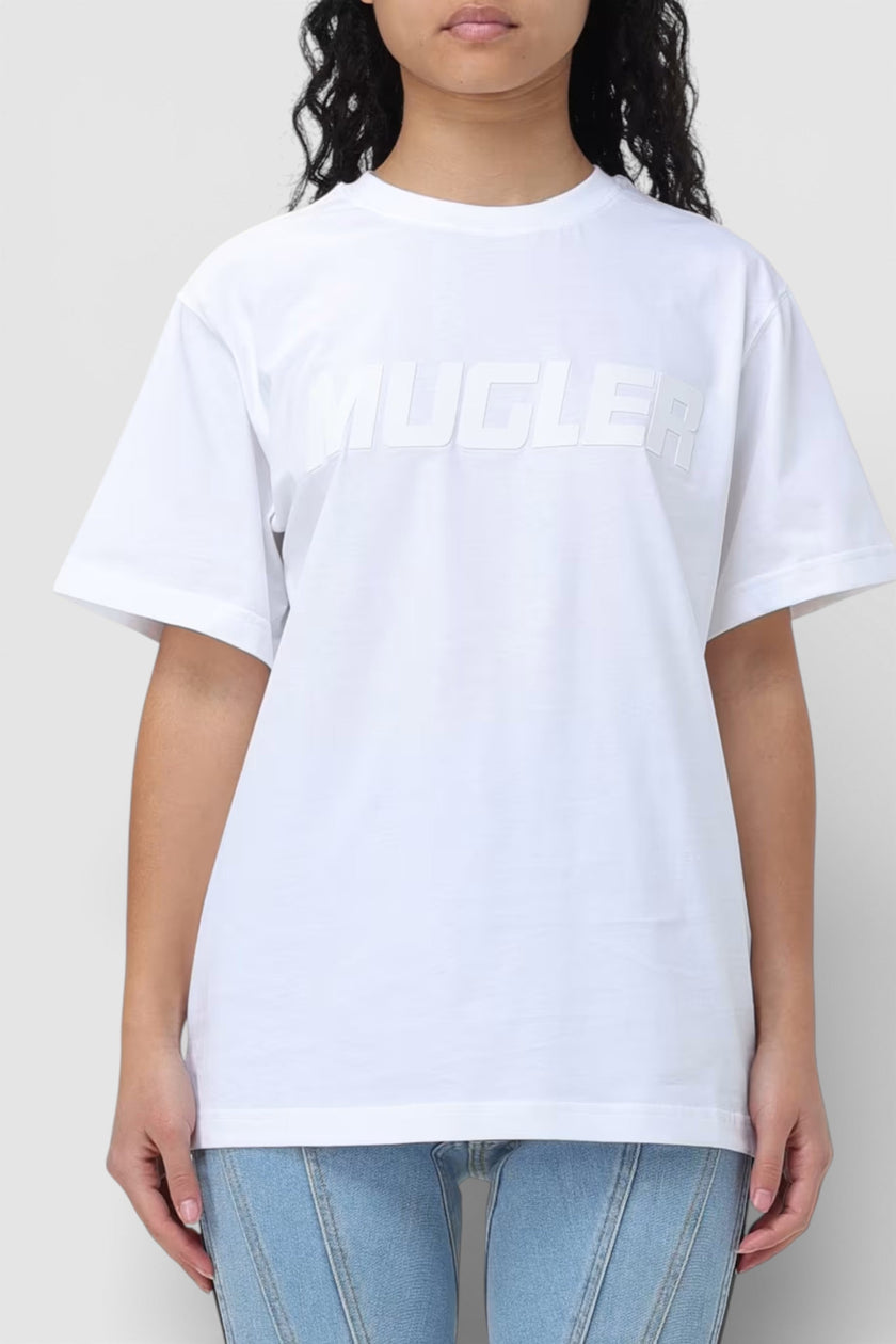 Mugler Logo Print Oversized Tee Warm White