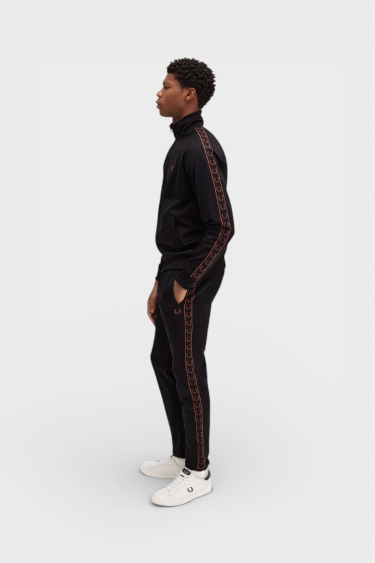 Fred Perry Contrast Taped Track Pants Black Brown