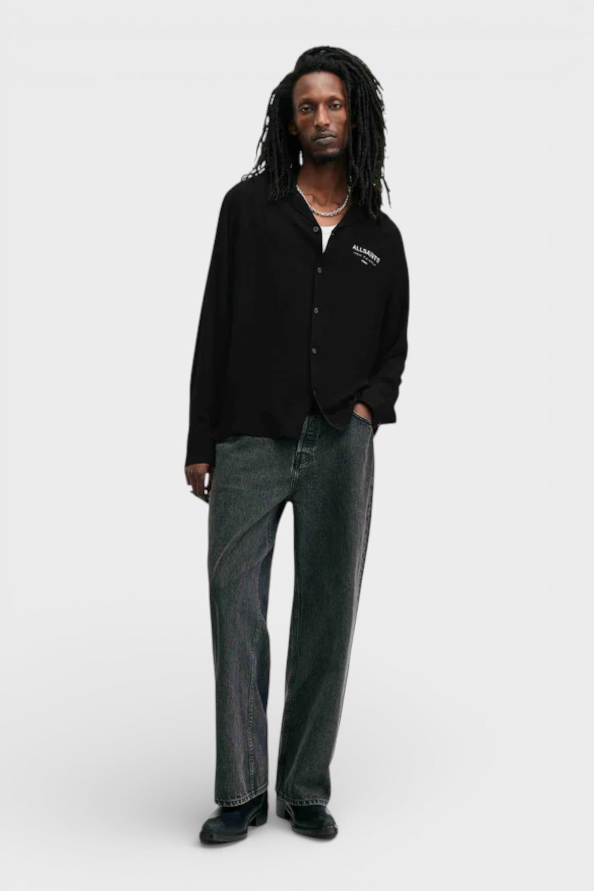 All Saints Underground Long Sleeve Relaxed Fit Shirt Black