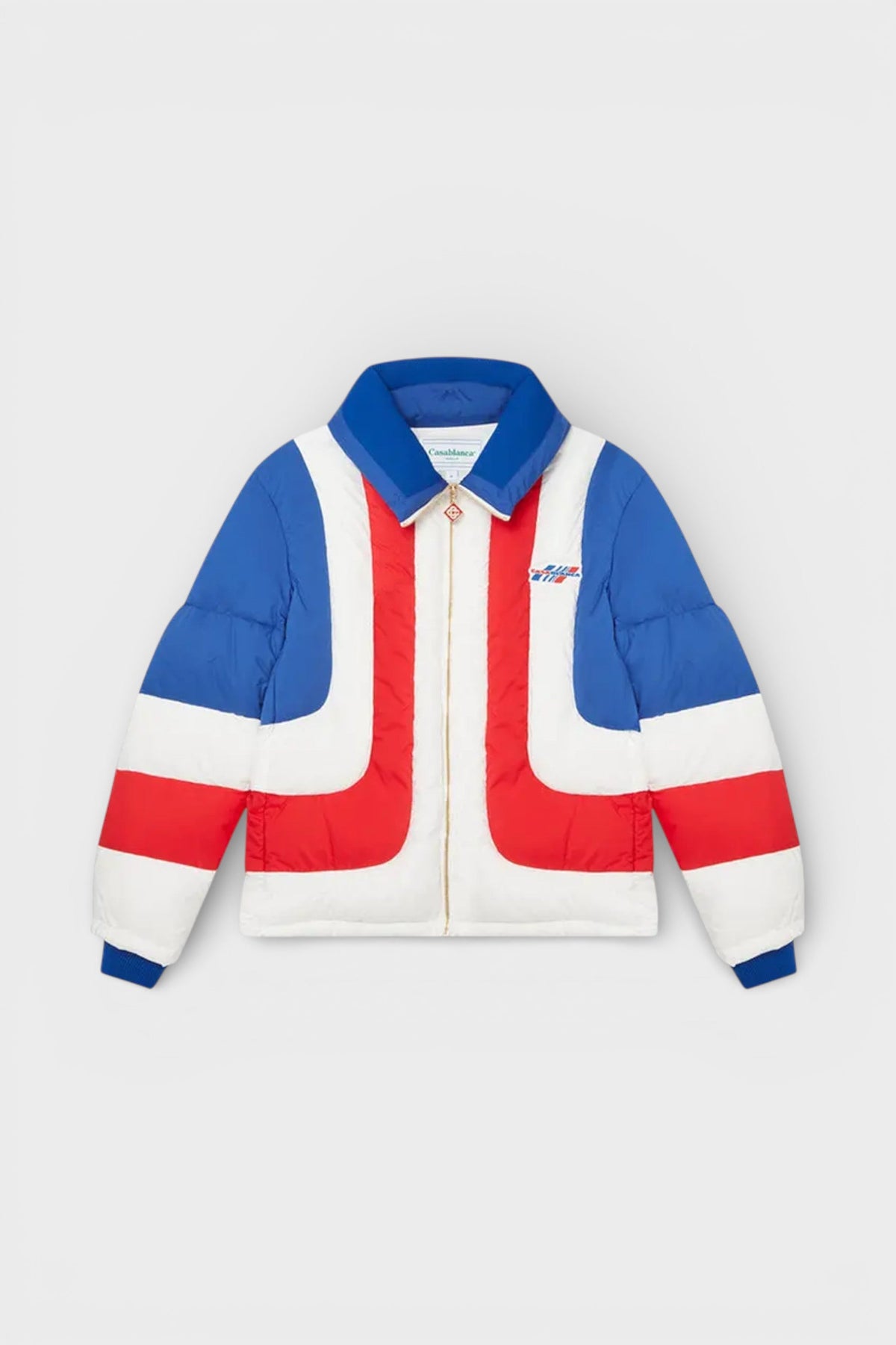 Curve Panel Puffer Jacket Red White Blue