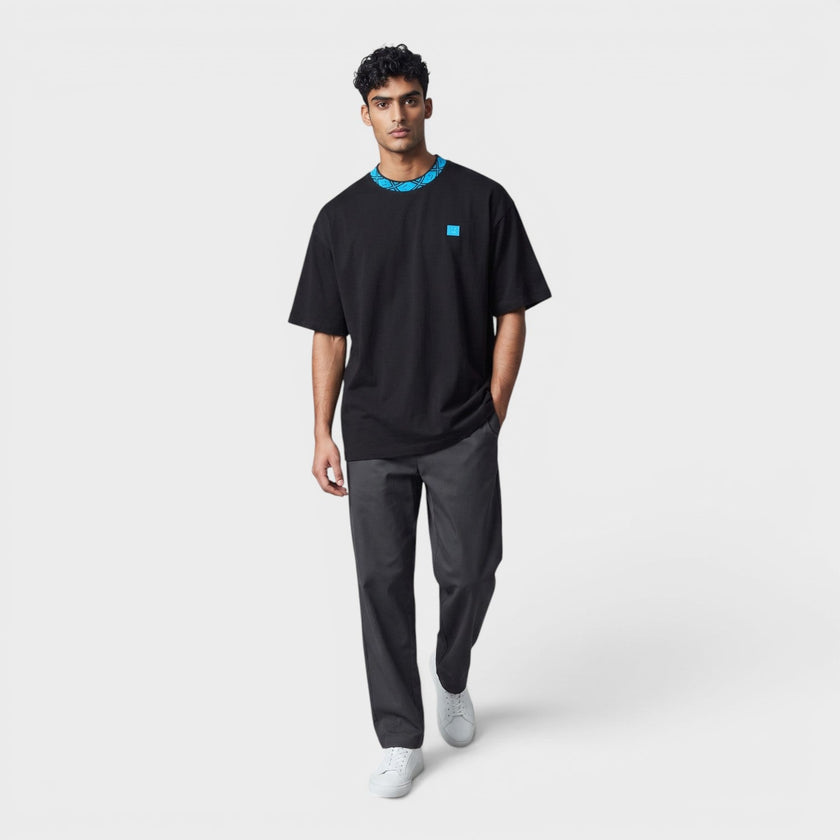 Oversized Collar Logo T Shirt Black Blue
