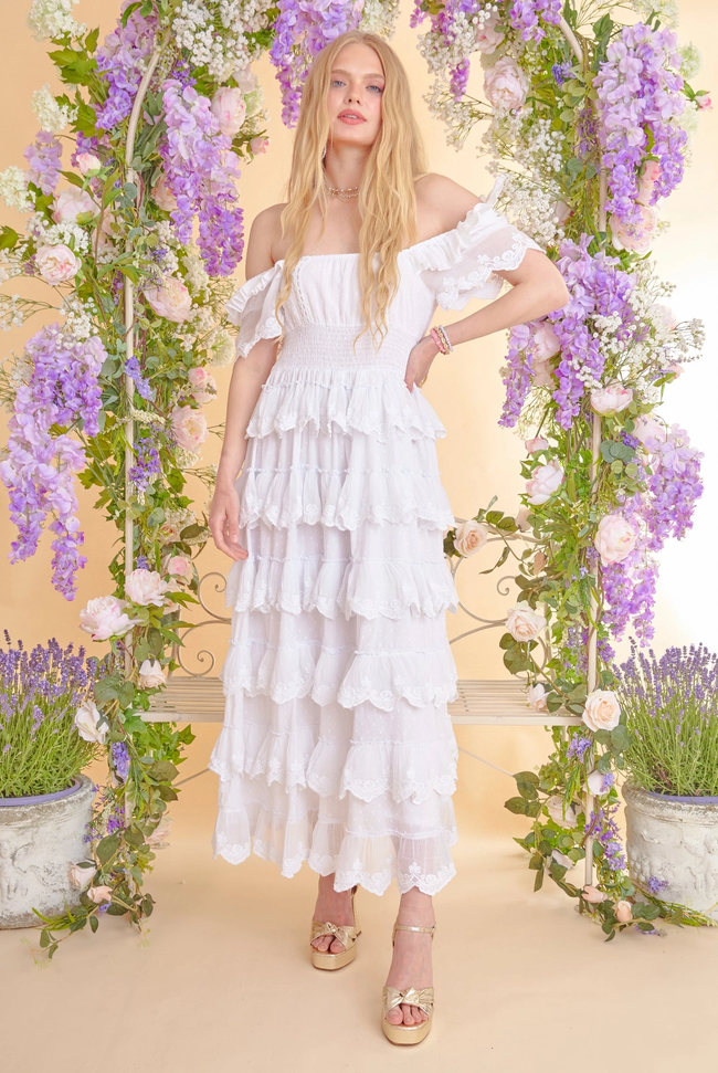 Amy Jane London White Harper Victorian Lace Tiered Maxi Dress