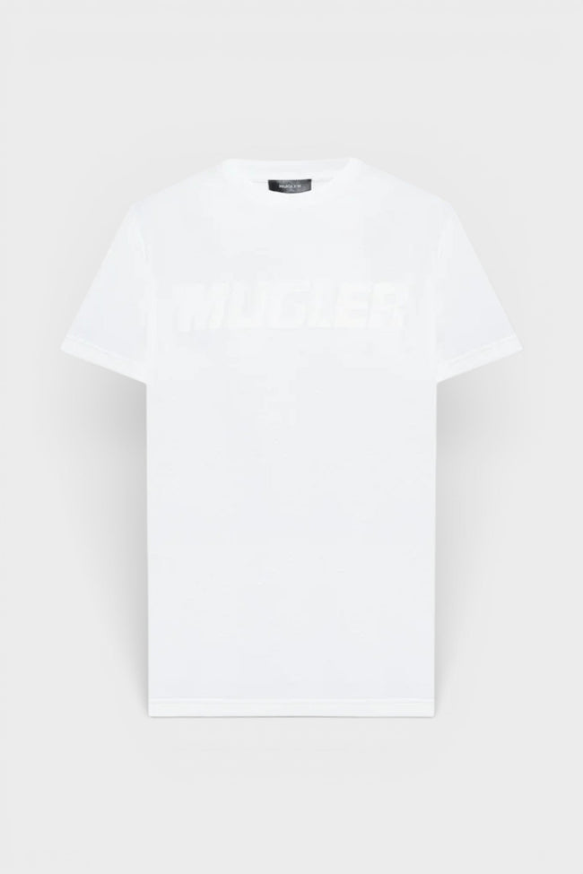 Mugler Logo Print Oversized Tee Warm White