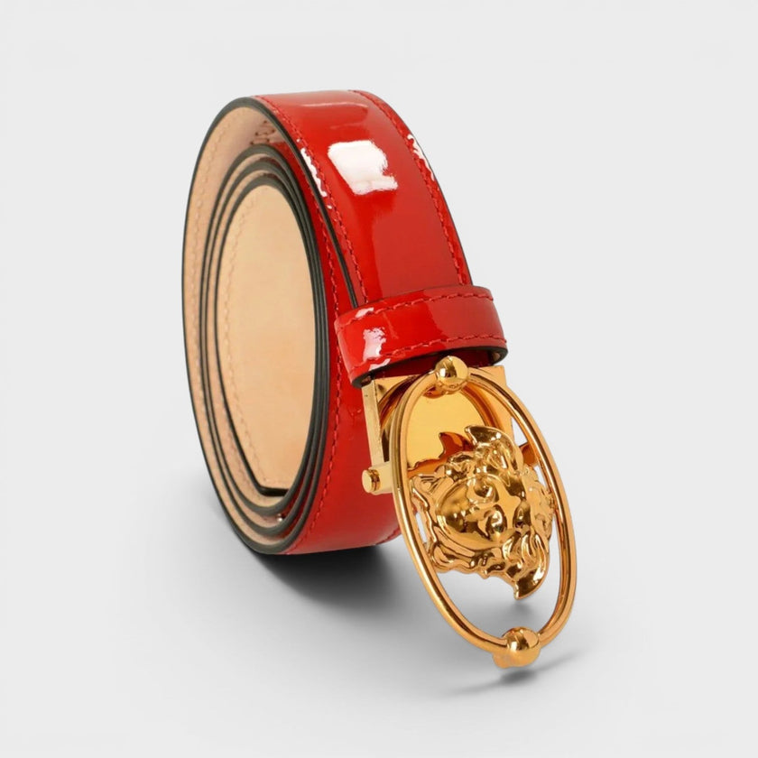 Belt Patent Leather Medusa Gold Red