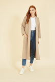 Yumi Oatmeal Knitted Maxi Cardigan With Pockets