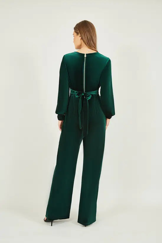 Yumi Green Velvet Long Sleeve Jumpsuit